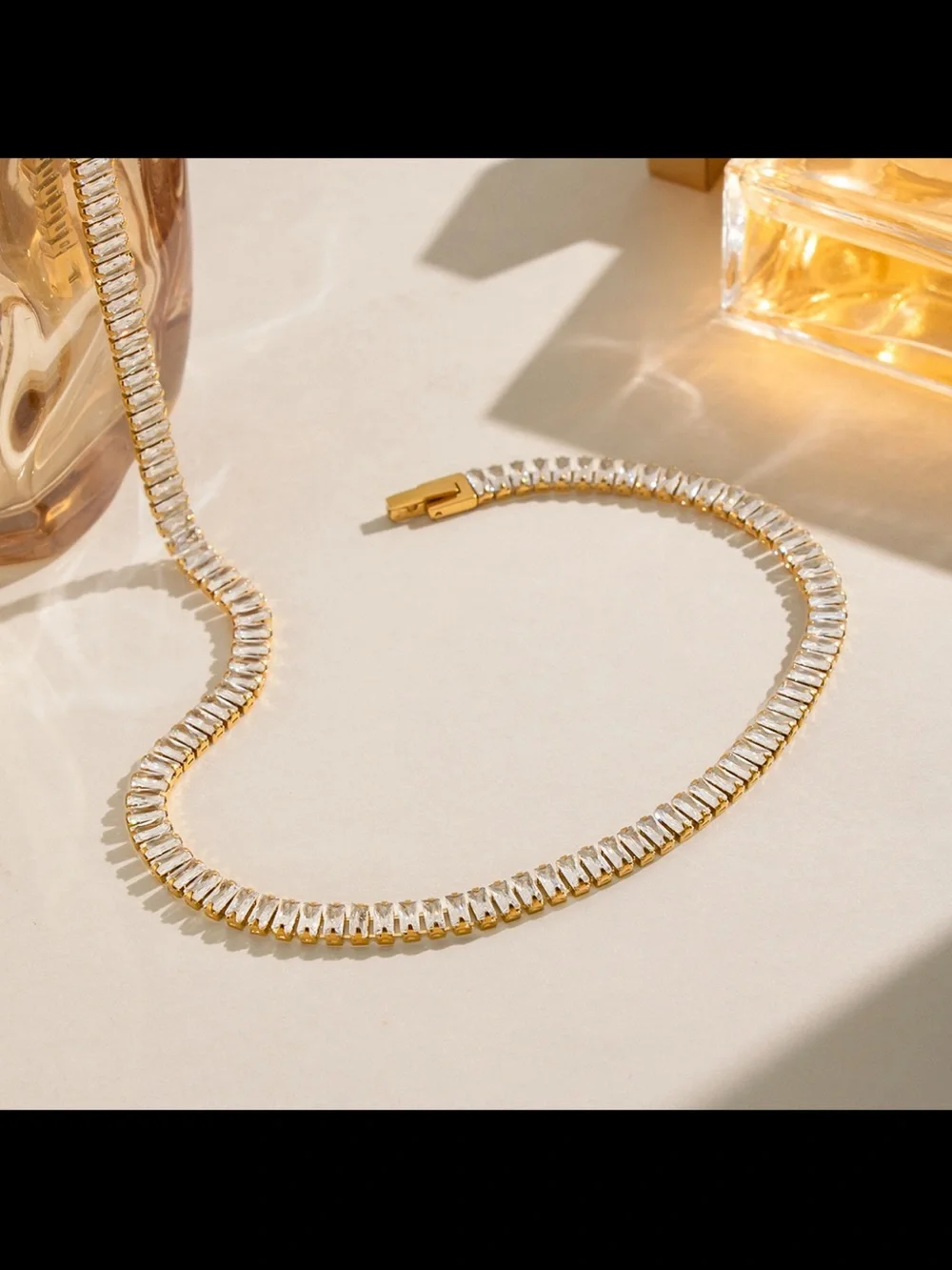 Gold-Plated Clear Crystal Tennis Necklace and Bracelet Set
